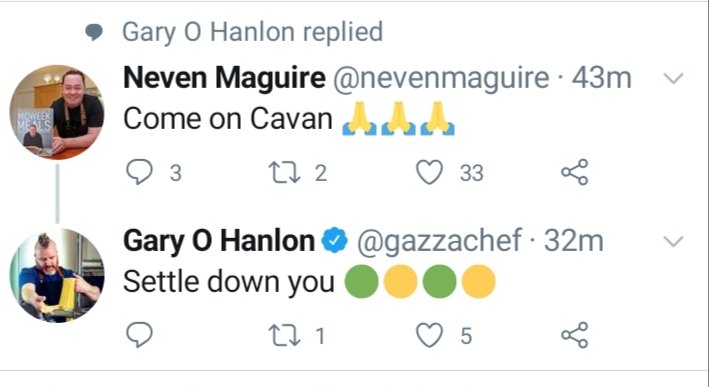 joefla's tweet photo. If there was a @officialgaa #UlsterFinal for chefs. @nevenmaguire v @gazzachef
#CAVANDONEGAL https://t.co/ycA7rPTQE9