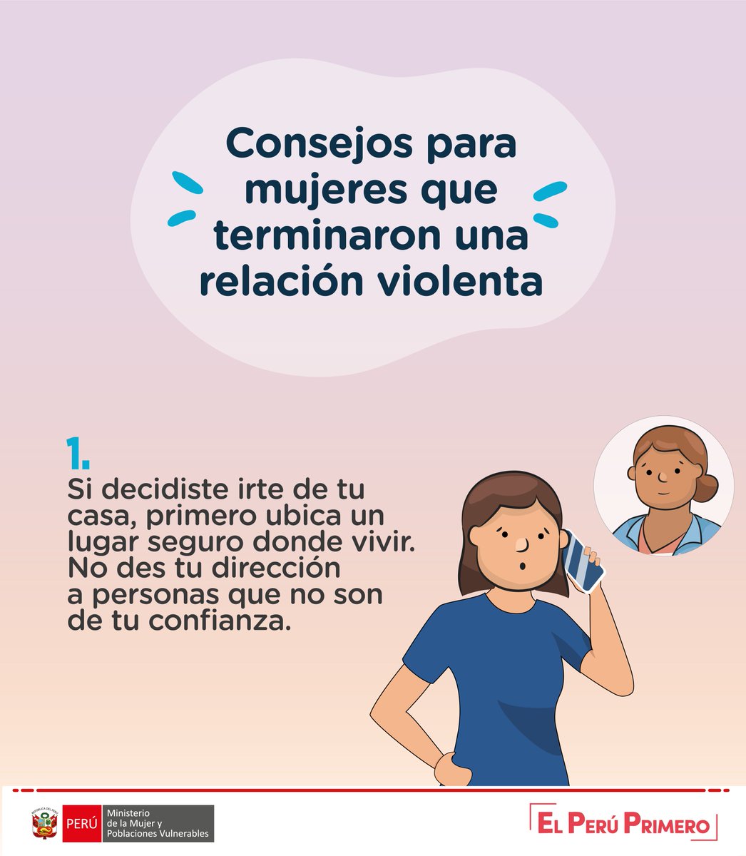 MimpPeru's tweet photo. 📣#AlertaMujer👩🏾🦱 | ¿Decidiste comenzar un nuevo capítulo en tu vida lejos de la violencia?👩👧👦
Compartimos estos consejos👇 para salvaguardar tu integridad y tu derecho a una vida libre de violencia.
¡Porque en el @MimpPeru promovemos la prevención!🤝 Llama gratis a la #Línea100. https://t.co/i8BKMYPMIG