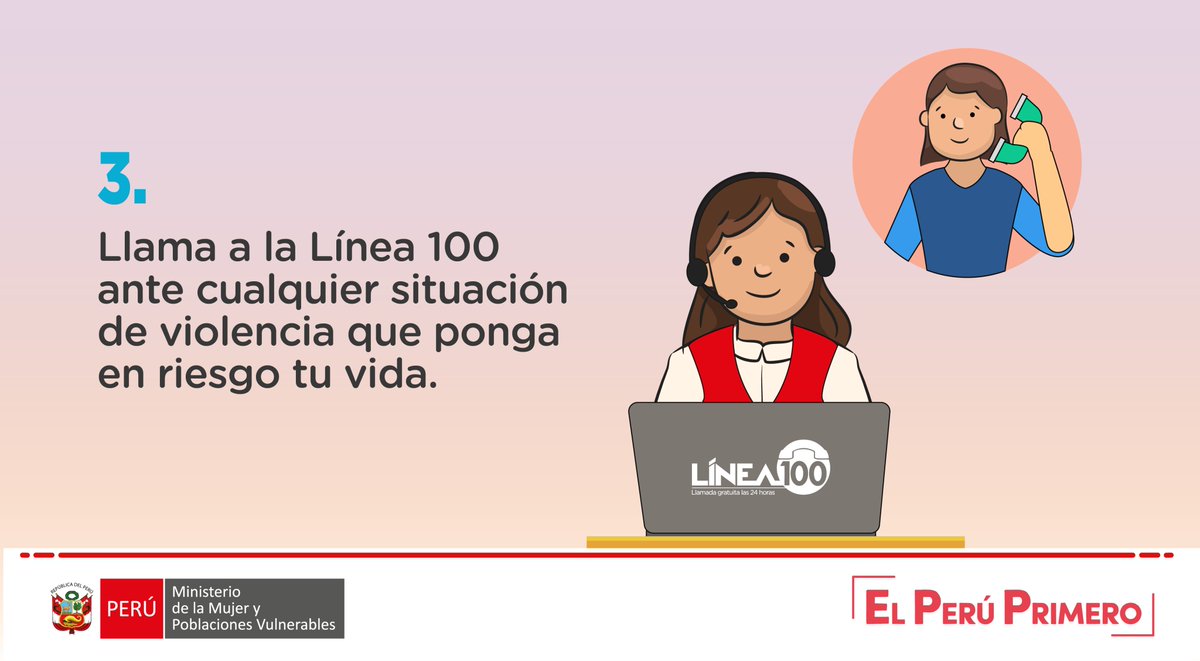 MimpPeru's tweet photo. 📣#AlertaMujer👩🏾🦱 | ¿Decidiste comenzar un nuevo capítulo en tu vida lejos de la violencia?👩👧👦
Compartimos estos consejos👇 para salvaguardar tu integridad y tu derecho a una vida libre de violencia.
¡Porque en el @MimpPeru promovemos la prevención!🤝 Llama gratis a la #Línea100. https://t.co/i8BKMYPMIG
