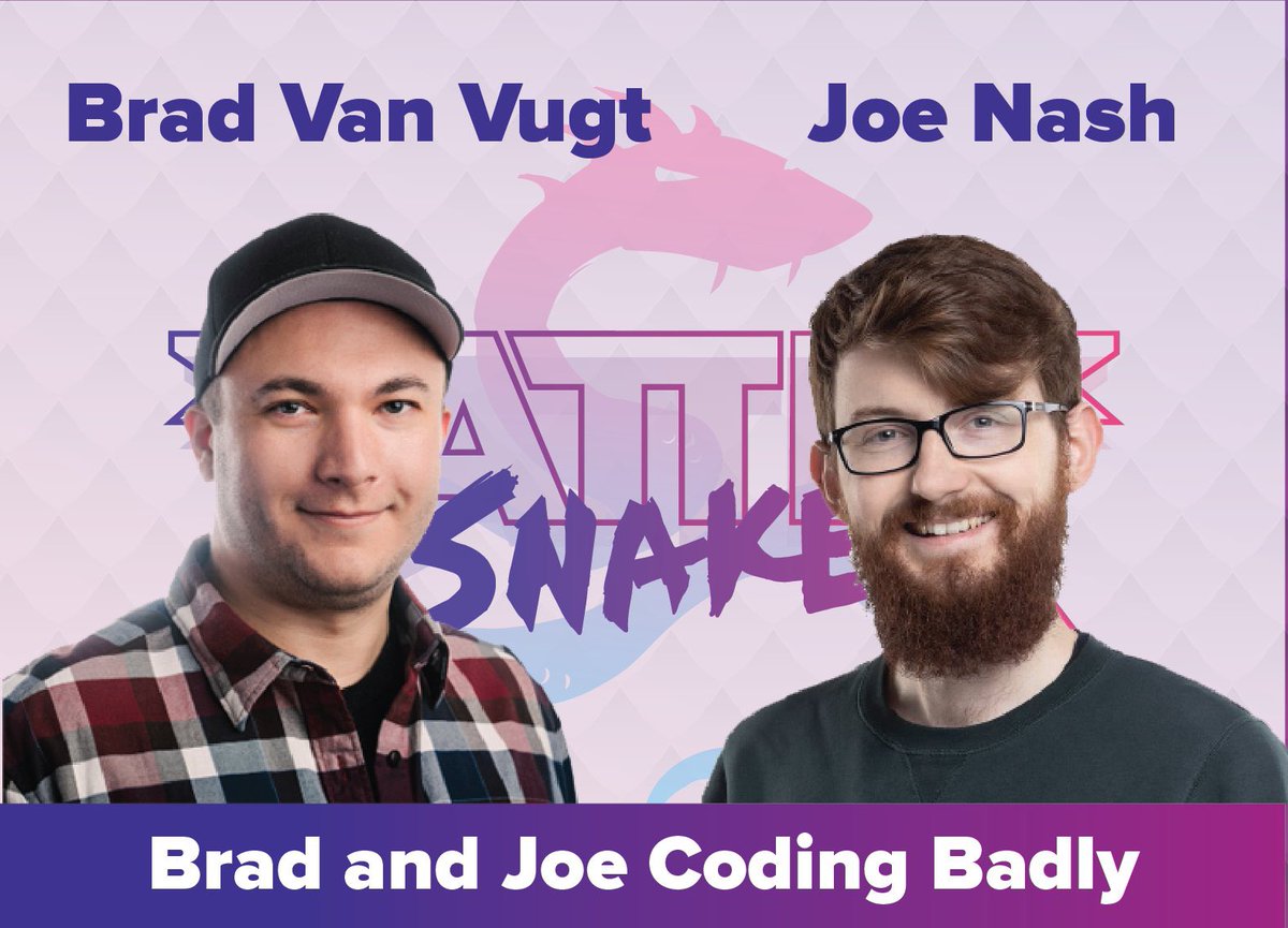 playbattlesnake's tweet image. 👨💻Ready for some #badcoding?🤦♂️
We’re only a few hours away from a new “Brad & Joe Coding Badly” on twitch.tv/battlesnakeoff…
Want to be part of the show? Help @bvanvugt & @jna_sh by putting your 🐍 up against Badly Coded Snake 👾
Learn how this helps at reddit.com/r/battlesnake/