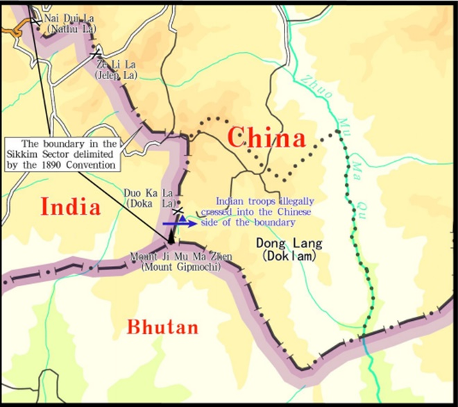 6. If you look at the previous and below attached Chinese border alignment, it runs west from Tri-Junction at Mount Gimpoche, along the Jampheri Ridge and then down towards the Amo-Chu river. 7. Then, rather than following Amo-Chu river northwards, it moves further west +