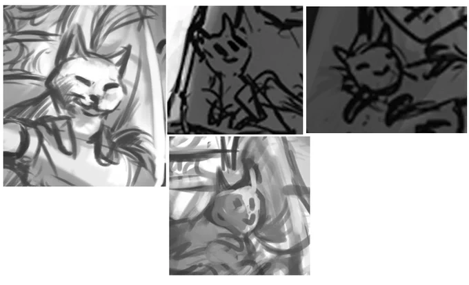 I just stumbled across these cat depictions from my thumbnail sketches, and their derpyness just cracks me up.
Do you guys have similar things in your sketches?
Please share with me! I wanna see derpy doodles that just happened 