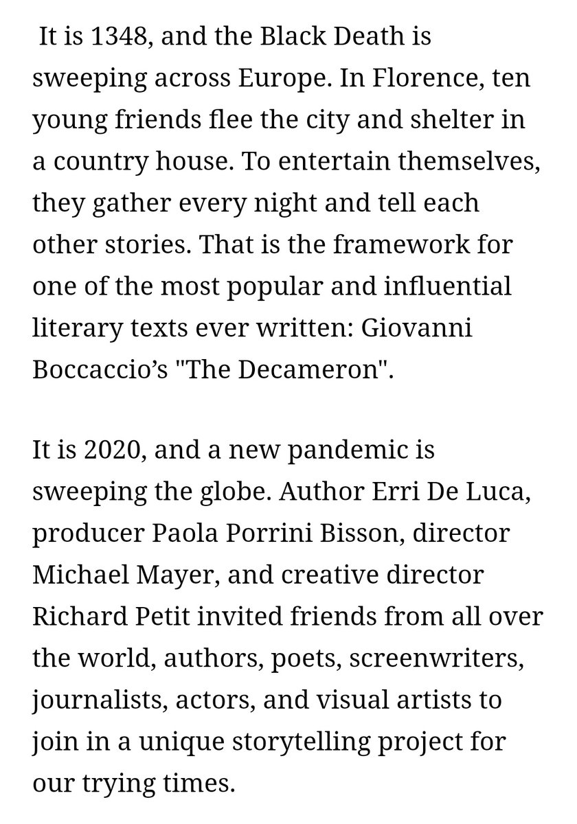 rsjrfanworld's tweet photo. Now this is exciting.
@dicksp8jr is taking part in #Decameron2020: "a collaboration of international artists - writers, actors, designers - sharing a vision of our world inspired by Boccaccio's timeless classic."
https://t.co/l3IoBoofFK
Thanks to @BreakMyDreams for the headsup! https://t.co/7qzDXvgC2T