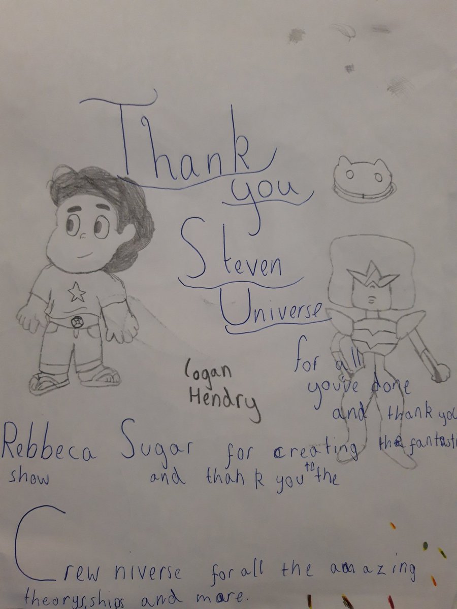 MrWPenygelli's tweet photo. One of my pupils is obsessed with #StevenUniverse he is a very talented young artist and created this to thank you @rebeccasugar for your inspiration. @CrewniverseNews #crewniverse #youngartist https://t.co/w15Km9AcZs