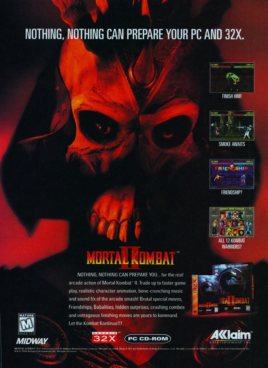 NBA Jam (the book) on X: 1995 print ad for Mortal Kombat II on Sega 32X  and PC CD-ROM.  / X