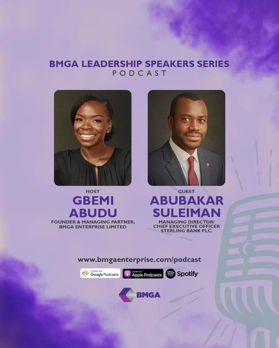 bmgaenterprise's tweet photo. If you haven’t listened yet, the episodes are available on Apple Podcasts, #Spotify, Pocket Casts, and #SoundCloud. You can also listen directly from our website via link in our bio. #LizAgborTabi #AbubakarSuleima #GbemiAbudu #BMGALSS #Podcast #Leadership #BMGAFellowsProgram https://t.co/z16fGOjyR5
