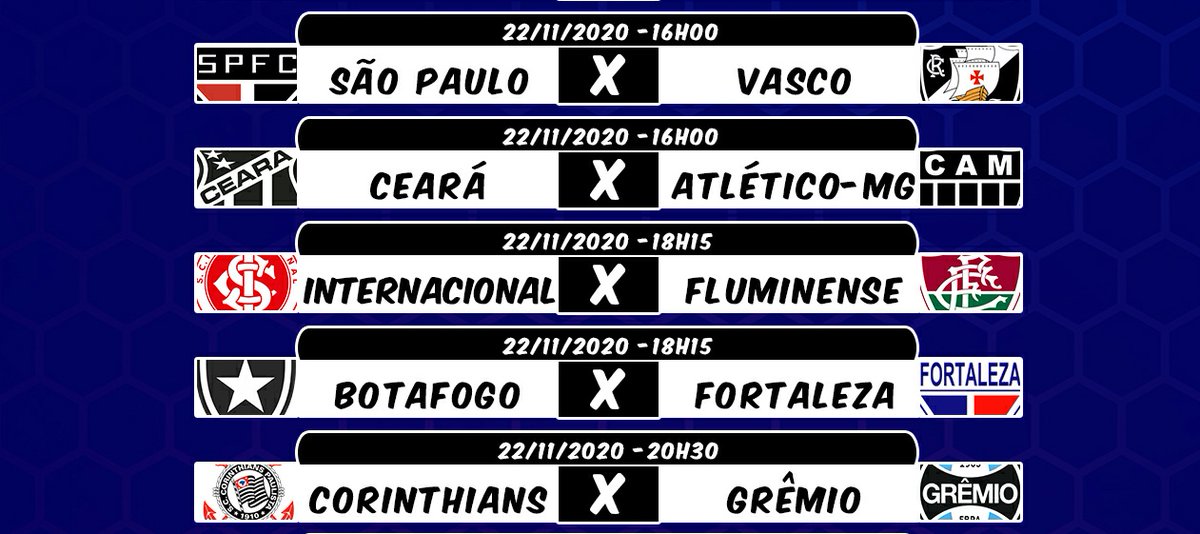 Jogos de Hoje no #CartolaFC
⏰: 16h00
⚽: São Paulo X Vasco
⚽: Ceará X Atlético-MG
⏰: 18h15
⚽: Internacional X Fluminense
⚽: Botafogo X Fortaleza
⏰: 20h30
⚽: Corinthians X Grêmio
Cobertura Completa aqui no @Cartola_Mitando!!! Ative as notificações e vamos juntos! 🔔 https://t.co/krFh4zgm4E