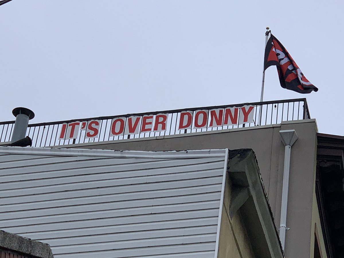 Measage from artist James Esber To <a href="/realDonaldTrump/">Donald J. Trump</a> at 179 Grand Street, Brooklyn. Visible from the intersection of Bedford &amp; Grand. Follow on IG at Grand.Flag for more info. <a href="/ProjectLincoln/">The Lincoln Project</a>