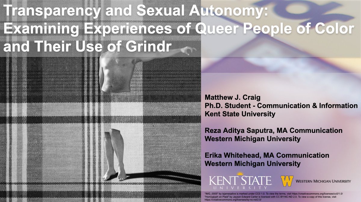 Matthew_JACraig's tweet photo. Great productive discussion this morning presenting a project I worked on with Reza Aditya Saputra & Erika Whitehead (@comwmu). "Transparency and Sexual Autonomy: Examining Experiences of Queer People of Color and Their Use of Grindr." #NCA20 @KentCommStudies, @CCIKentState https://t.co/a0S6XrMCfV