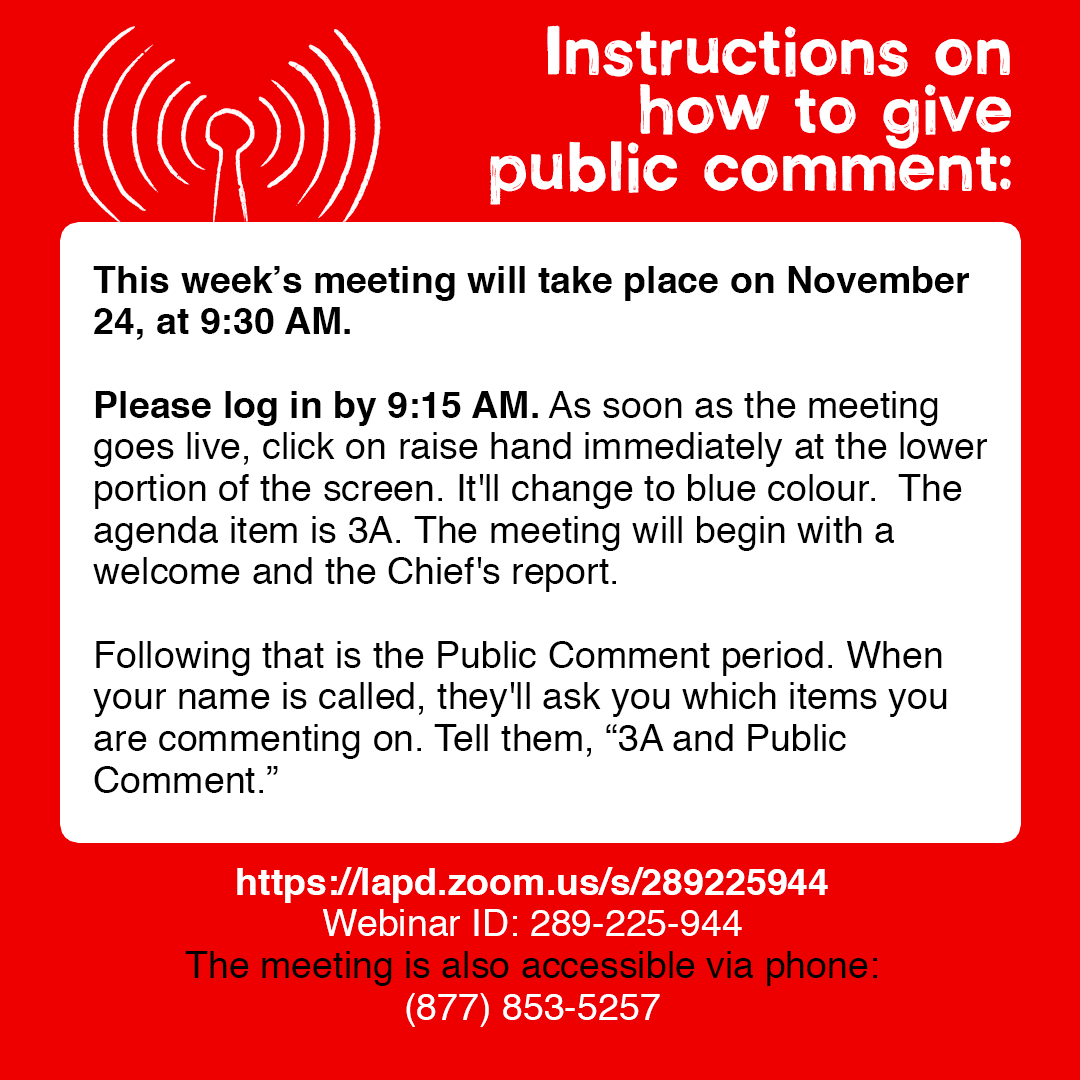 Here are some instructions on how to give public comment (this is also at  http://defundsurveillance.com )