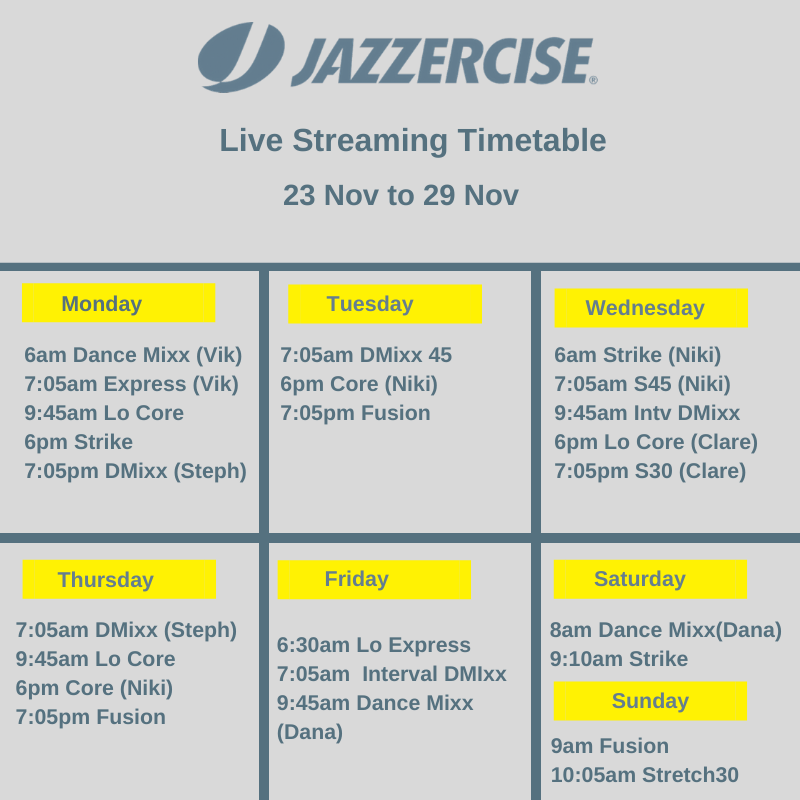 DanaStumpRowe's tweet photo. @JazzCBourneFit Whohoo! It’s here ... Yes it's the weekly schedule 🙂. All your favourite instructors streaming live to your homes for another superb fit and fun week of Jazzercise. 🤩🥳🥳#jazzercise #fitspo #weeklyschedule #FitnessMotivation #jazzerciseuk https://t.co/ZmSkSJF7DY