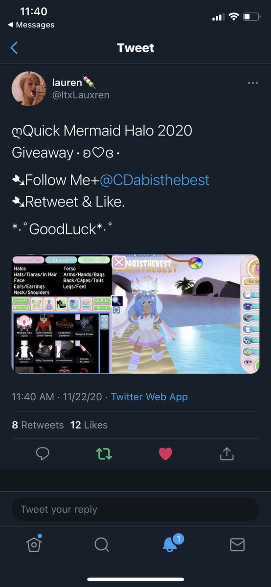 Maya_643's tweet photo. @ItxLauxren @CDabisthebest Done, I really like the mermaid halo, a lot. It would mean so much to me if I win it!! Anyway have a good thanksgiving and a good day/evening https://t.co/QTMouaW1bg