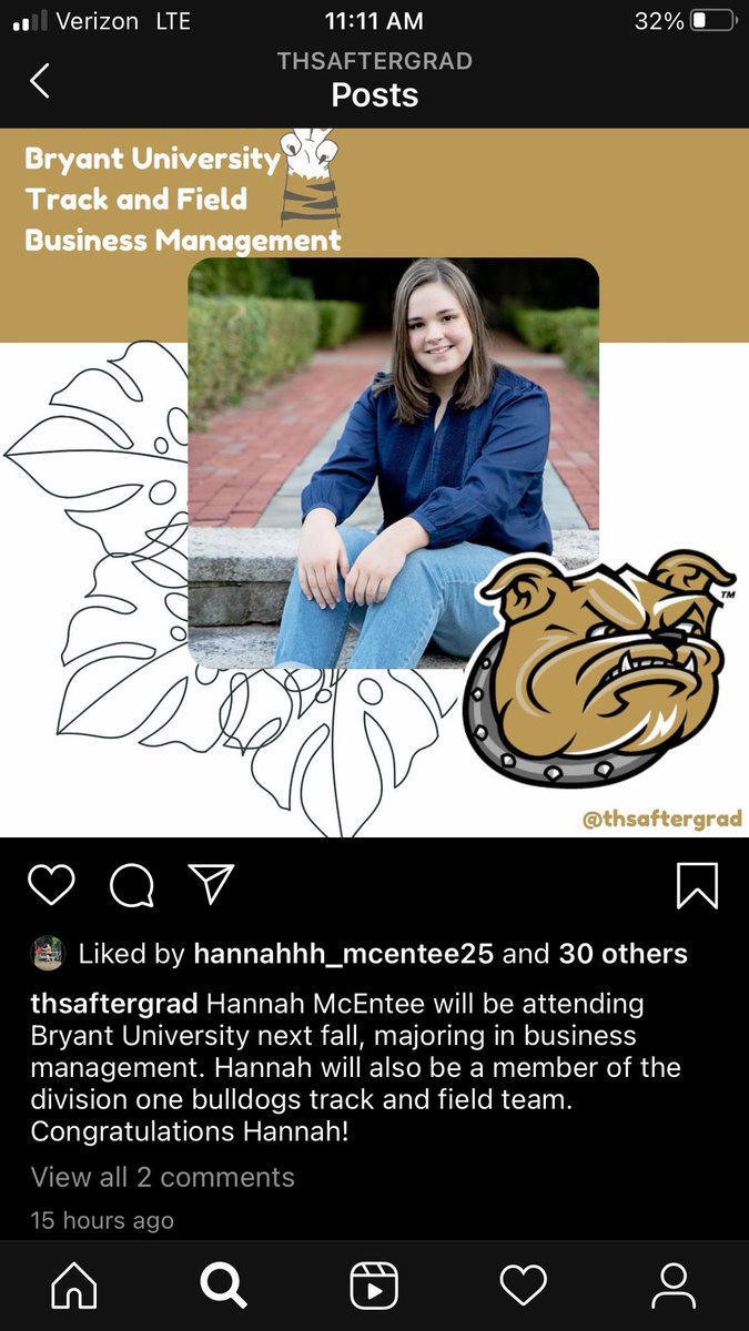 McMc445's tweet photo. It’s official Hannah has accepted an offer from Bryant University Athletics to be a member of their Div 1 Track and Field program and will be joining their Javelin team. We couldn’t be prouder and happier for her. Looking forward to becoming a BullDog family ! https://t.co/xincMeutut