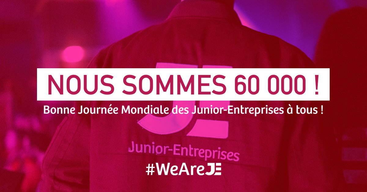 En cette Journée mondiale des Junior-Entreprises, nous souhaitons félicitez l’ensemble des Junior-Entrepreneurs pour leur engagement, pour faire des projets de leurs clients une réalité, pour transmettre leur passion de l’entreprenariat et pour oser se surpasser 🚀

#JEWD