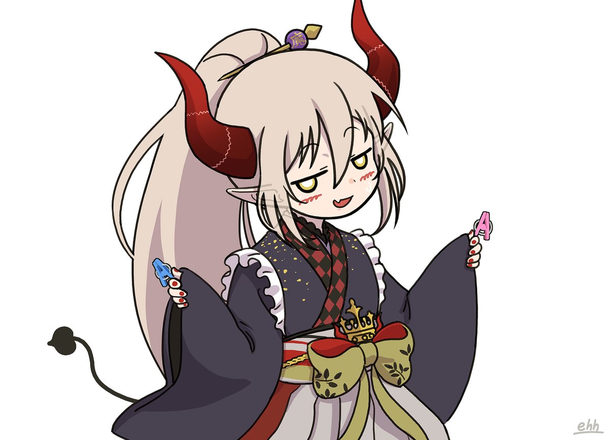 1girl horns solo japanese clothes kimono demon horns tail  illustration images