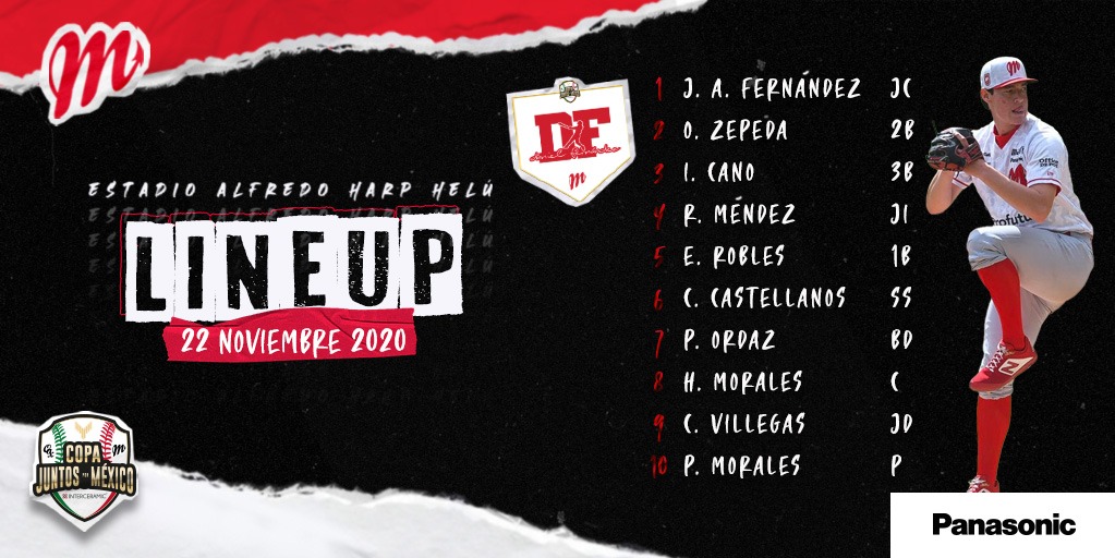 DiablosRojosMX's tweet photo. El line up del #TeamTravieso 👹 en el tercero de la serie en la #CopaJuntosPorMx 🇲🇽🏆 es presentado por @vivepanasonic 🤩 https://t.co/hxJGI1JUyK