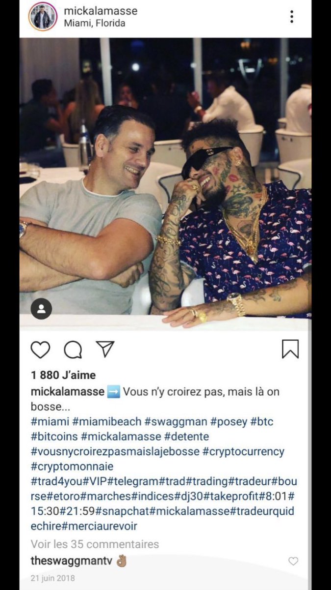 17. Petit détail un peu rigolo en 2018, il partage une photo avec Swaggman«vous n’y croirez pas mais là on bosse »Swaggman qui je le rappelle est rentré en prison pour blanchiment d’argent et escroquerie pour des centaines de milliers d’euros. Peut être une coïncidence ?