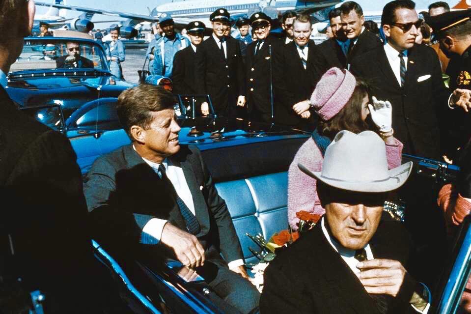 The presidential motorcade leaves Love Field for its ten mile trip through Dallas— 11:55 AM CT, November 22, 1963