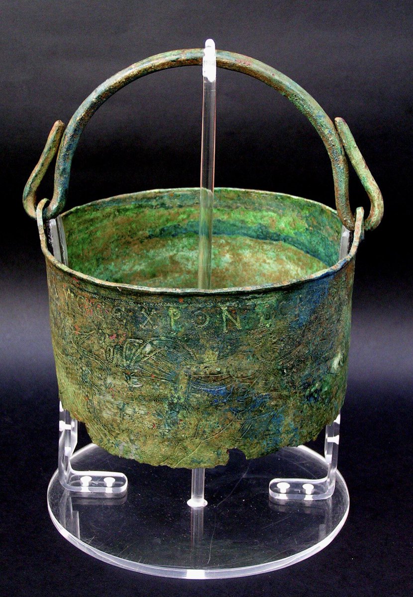 Just so lovely - a rare copper-alloy bucket found at Breamore, Hants., made by a master craftsman, perhaps in Antioch, in the 6thC and sent across early  #medieval Europe (1) https://hampshirearchaeology.wordpress.com/2015/09/21/buried-in-time-the-breamore-bucket/