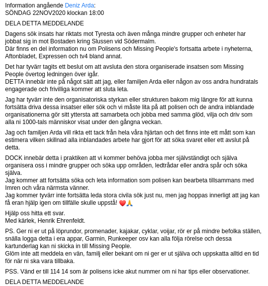 Jagarchefen's tweet photo. Uppdatering i eftersökningen av Fj Arda. https://t.co/xzogHnODwL