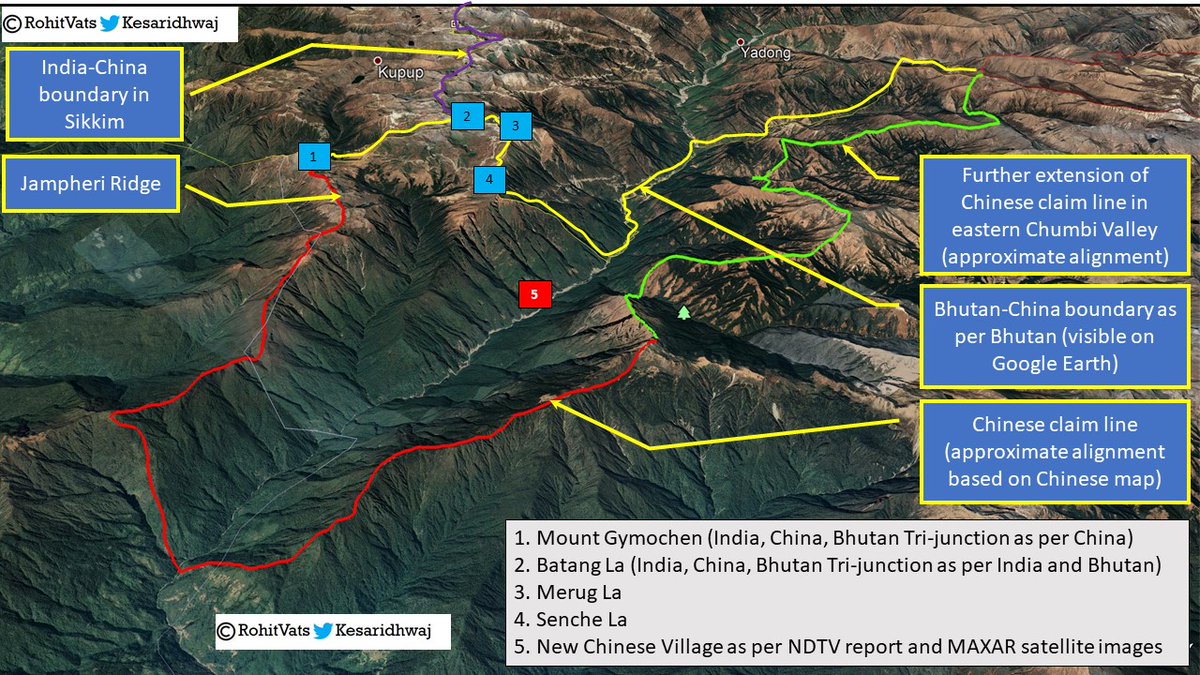 + and runs along the ridge-line to west of Amo-Chu river.8. From here, it moves north along a south-north ridgeline, thereby expanding Chinese claim in this sector.9. Attached map shows approximate alignment of Chinese claim line as shown in Map 1,2&3, drawn on Google Earth+