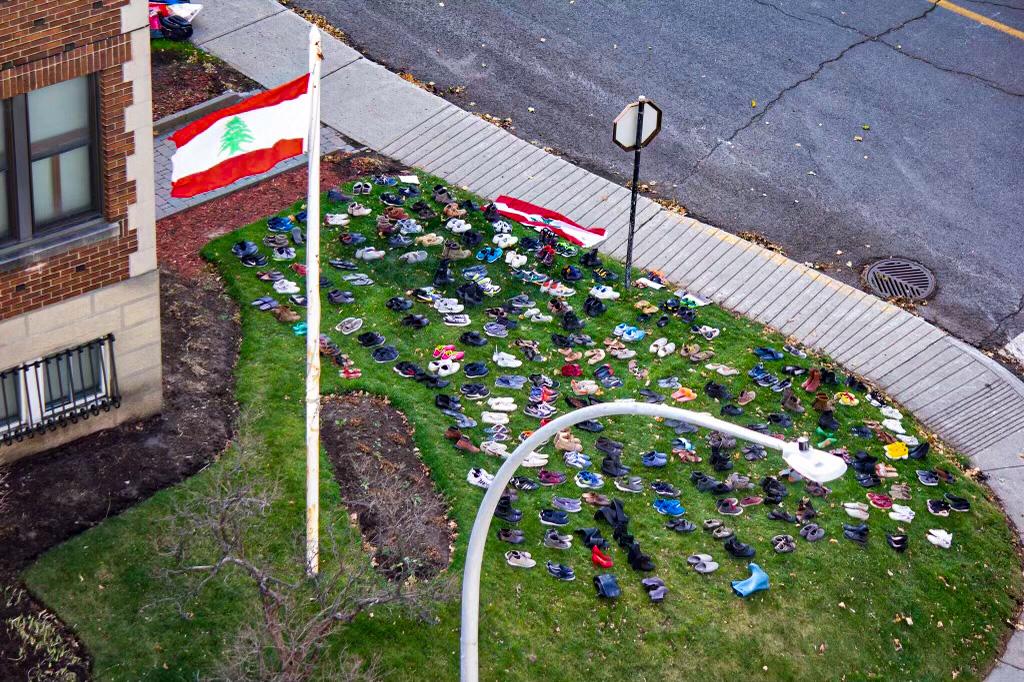 Hats off to this touching initiative where 204 pairs of shoes were displayed at the Lebanese Consulate in Montreal for the 204 killed in the Beirut blast due to the regime's criminal negligence. There was no space left for the 7,000 injured and 300,000 displaced. #عيد_الاستقلال