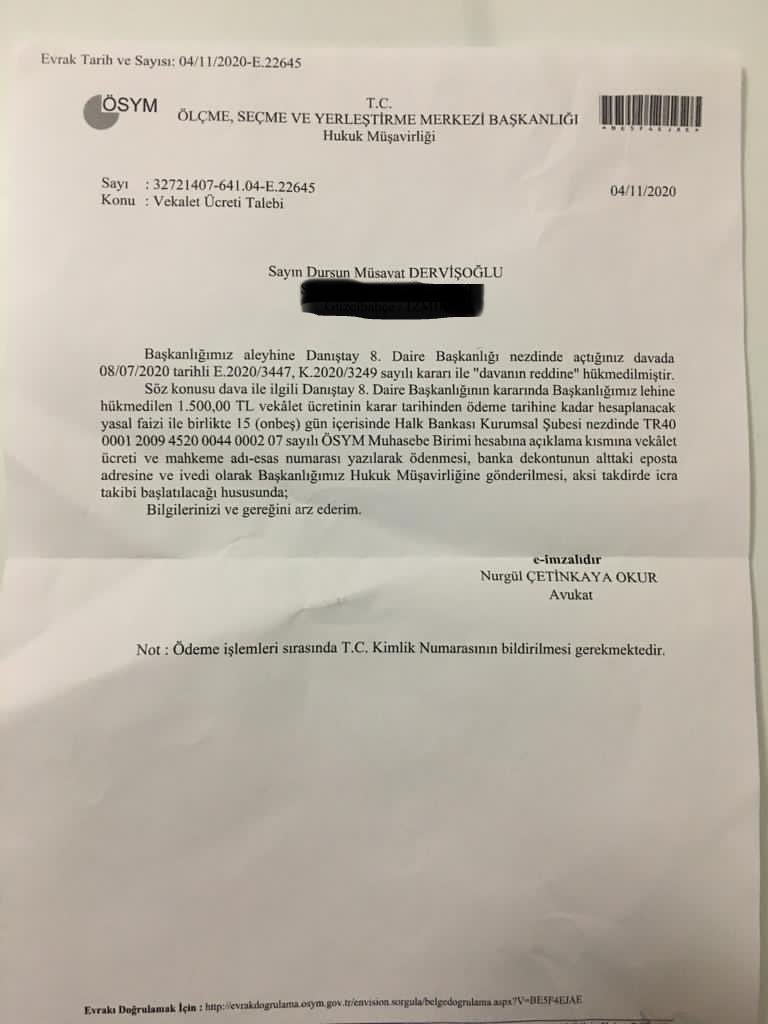 Gençlerimizin haklarını savunduğumuz için ÖSYM bize icra takibi başlatacakmış. 
Merak etmeyin paranızı göndereceğim ama siz de çocuklarımızın kaderleriyle oynamaktan vazgeçin.