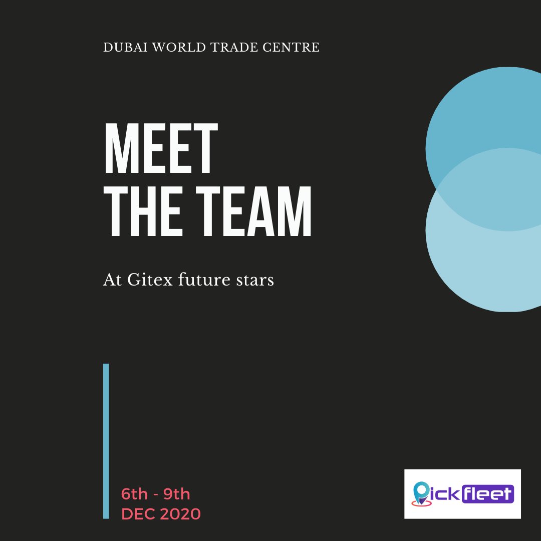 PickFleet's tweet photo. Meet the master minds behind #PickFleet #App &amp; get a chance to explore it in depth!
We will be at #GITEXTechnologyWeek, #DubaiWorldTradeCentere to answer all your queries and guide you through!

Excited to see you all at #GitexFutureStars!
Mark the dates: 6th to 9th #December, 20 https://t.co/xEmMcY7OHy