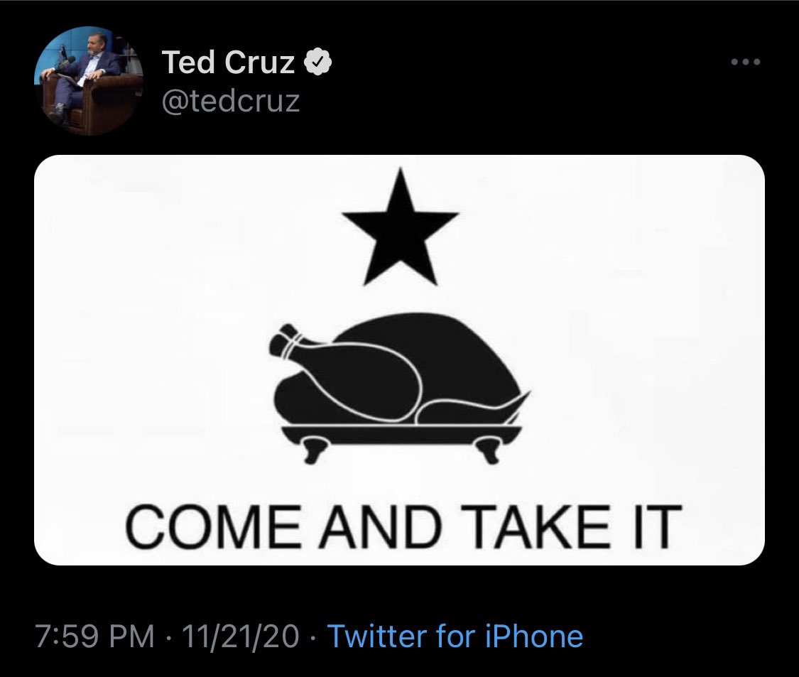 .@goldengateblond you are beyond brilliant.
Obviously the senator is busy on drumstick defense issues and his role in the current Putsch, and can’t be bothered about the food lines in his state. Or the morgue trucks. My friends father just died in Texas. Unforgivable.