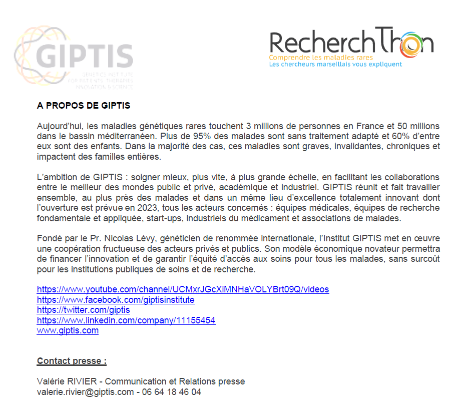 RecherchThon's tweet photo. Retrouvez dès demain #DansLeLabo notre #webserie 🎥 au coeur de la communauté #scientifique et #médicale des #maladiesrares de #Marseille
En attendant, découvrez en un peu plus sur GIPTIS, notre partenaire dans cette aventure digitalisée 👇
#giptis #afm #Telethon2020 https://t.co/V9J098bhzT