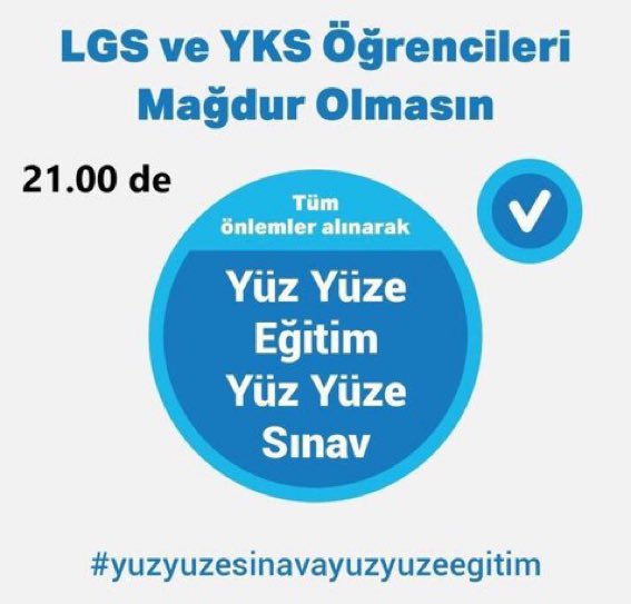 Sınava girecek gençlerimizi mağdur etmeyin daha fazla. 
#yuzyuzesinavayuzyuzeegitim istemine yüz çevirmeyin, çözüm üretin.