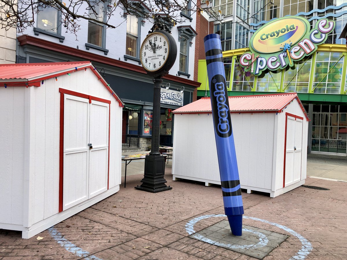 cityofeastonpa's tweet photo. The first The Winter Village in Historic Easton huts have been put in place in the Crayola quadrant! Soon they will be festively decorated and filled with vendors from some of your favorite City of Easton shops and restaurants... https://t.co/6AFe4o06Rd