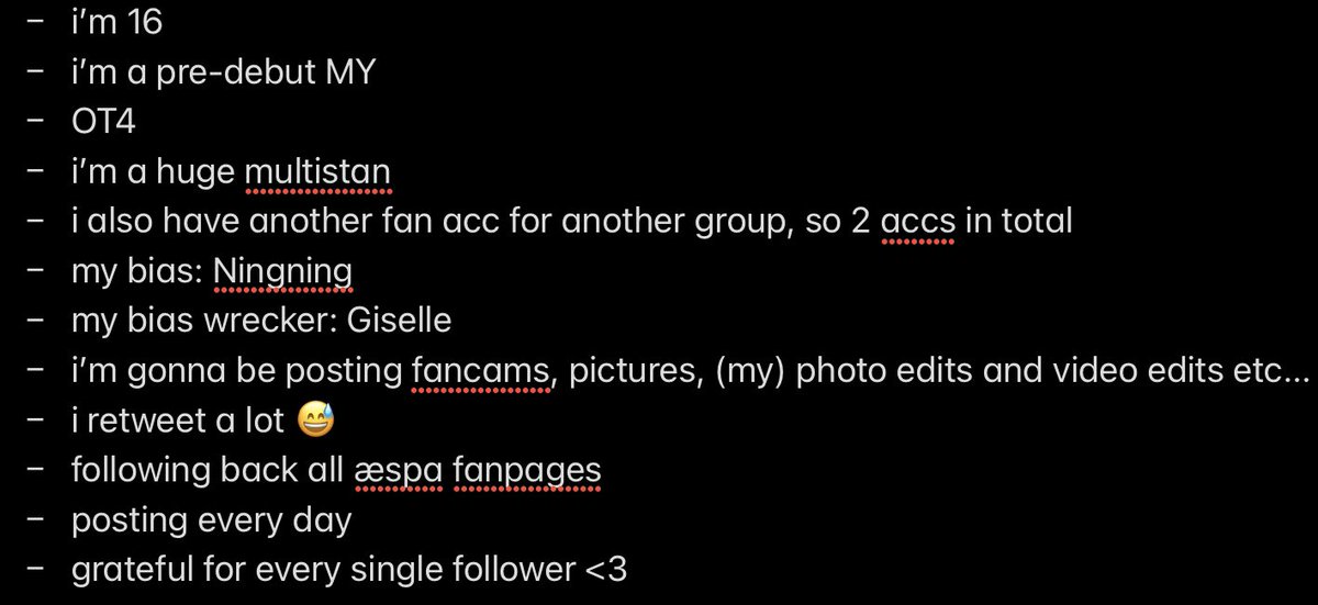 ningningswife's tweet photo. 🖤hey, this is a new account for æspa!🖤
here are some fun facts about me i wrote in my notes:
(#ignorethetags)
#AESPA #Aespa_Is_Here #AESPA_WORLD_DOMINATION #KARINA #GISELLE #WINTER #NINGNING #MY #OT4 #ÆSPA #SM #SMEntertainment https://t.co/fyOJY70pwl