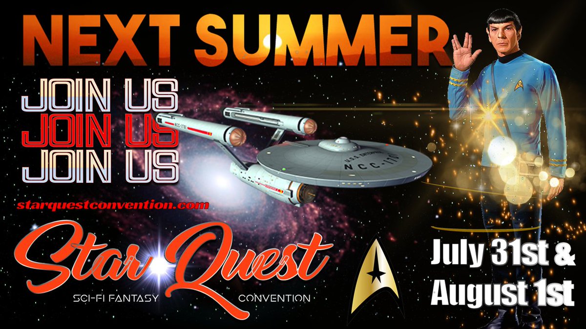 StarquestFredmd's tweet photo. Ready to beam up to our convention? Next July-August
#FrederickMD #startrek #starwars #sciencefiction #scifi #authors #novels #starshipmodels #trivia #raffles #cosplay #win #aliens #sfxmakeup https://t.co/8t3IdiAIb8 https://t.co/6WqKZXZXZP