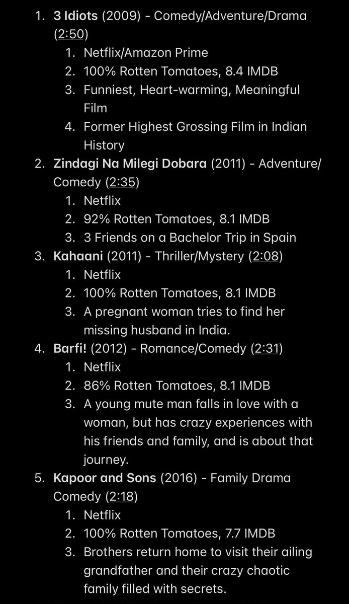 For those unfamiliar with Bollywood, I’ve compiled a detailed list of diverse, meaningful, yet entertaining films to stream. Encompassing most genres, here are my strongest recs (in no order). This holiday season, check some of these out and lmk what y’all think! Hope you enjoy!