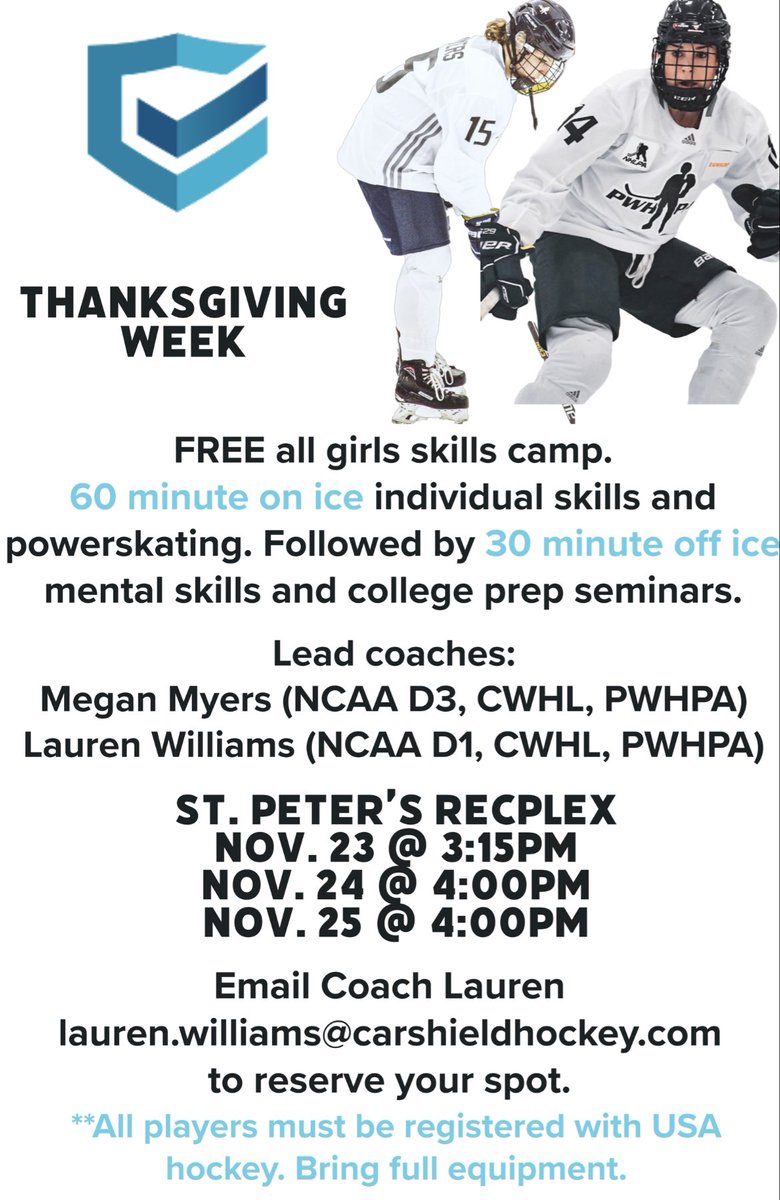 CarshieldHockey's tweet photo. FREE Girls clinic!! @StPetersMoRec @mohockeyyd https://t.co/ee0UDlikc0