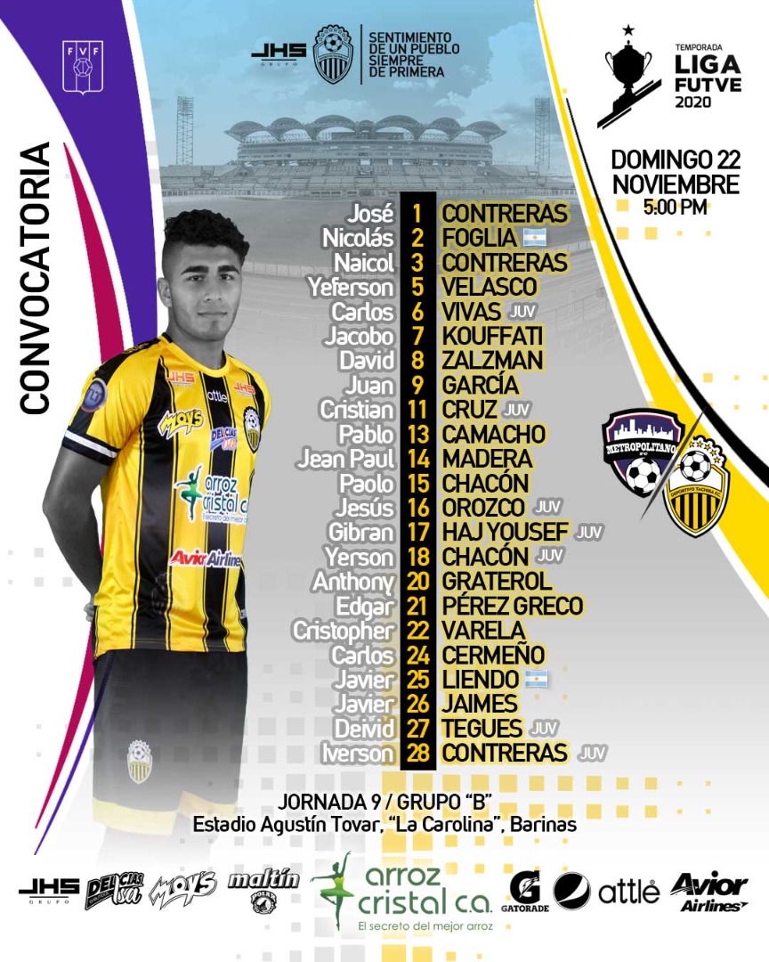 VisionDva's tweet photo. #DTFC || Los 23 de Juan Domingo 🎺

Esta es la Convocatoria del equipo atigrado @DvoTachira para buscar seguir en lo más alto de la tabla de posiciones ante @Metropolitanos_. En la enfermería auriengra se encuentran:
- Camargo
- Angarita
- Velázquez 
- Angarita
- Quintero https://t.co/8KLFGsAmeb