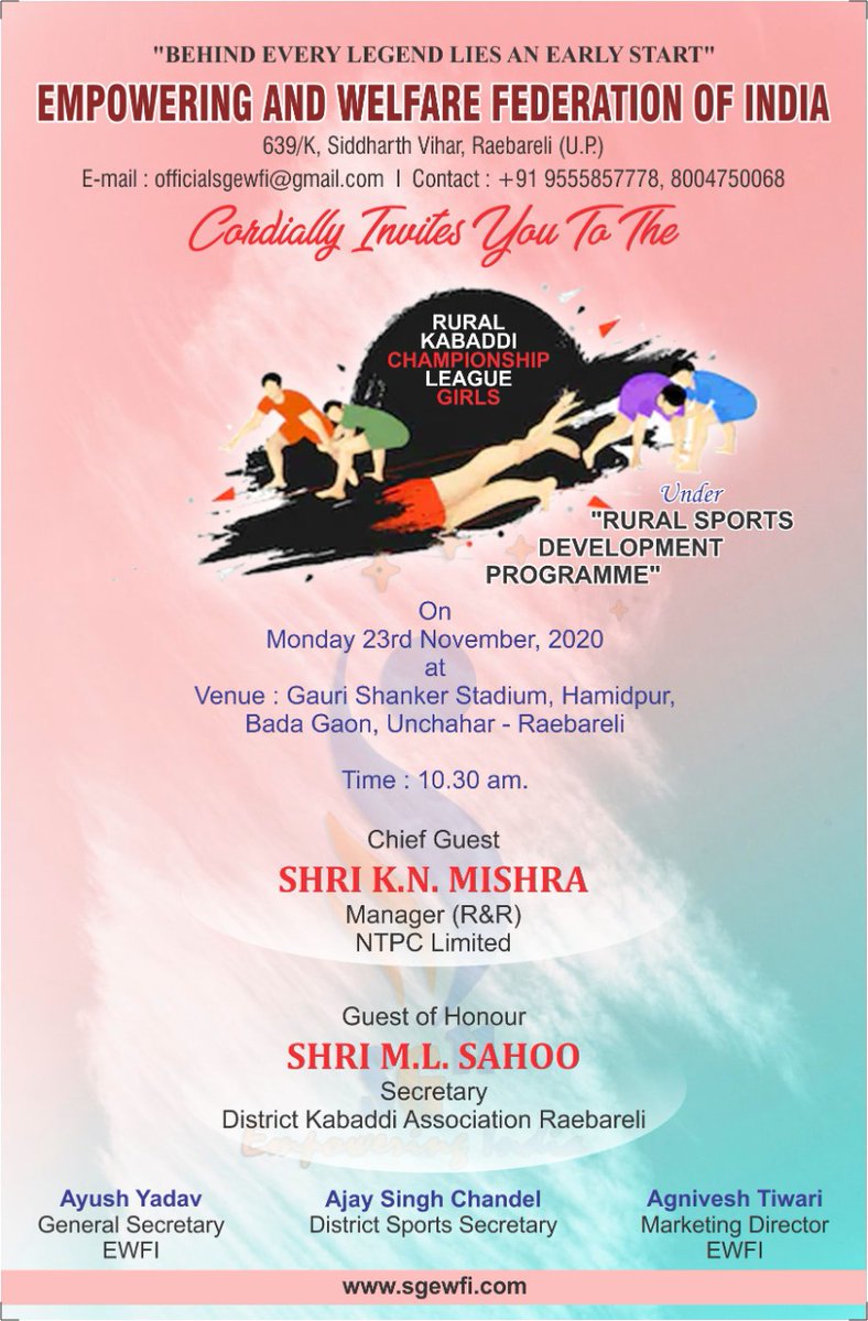 sgewfi1's tweet photo. by building a strong framework for all sports as much as possible.
Now, starting with " Rural Kabaddi Championship-Girl "please join us encourage & cheer Girls, your presence means a lot to us!✨
🙏🙏
#indiakeliye #ruralsports
#sgewfi https://t.co/6S2vAo0MGS