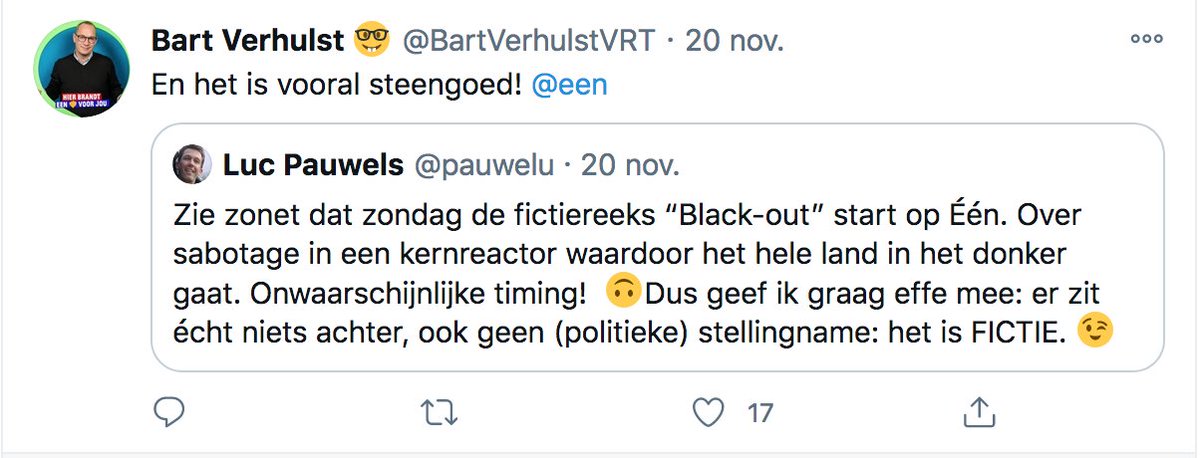 En een politiek journalist die fan is. Life goal ✅ Bedankt <a href="/BartVerhulstVRT/">Bart Verhulst 🤓</a>! 😀Straks 'Black-out' op @een.