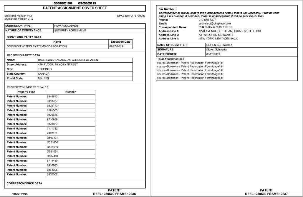 15/A contributor here added more of the docs: http://legacy-assignments.uspto.gov/assignments/assignment-pat-50500-236.pdfI add to the thread.-This shows HSBC listed as an AGENT. This looks like an escrowed SALE then of the property as HSBC would otherwise would generally state "Collateral for a loan, etc"