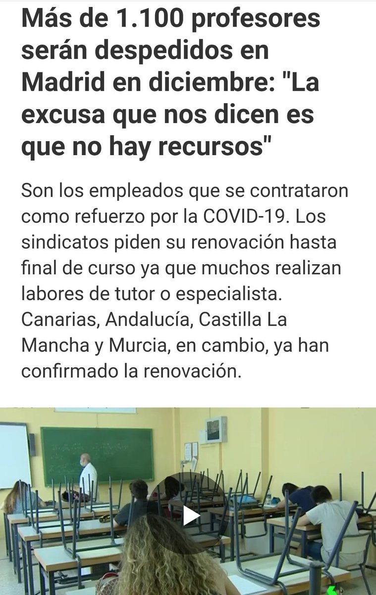 Dos noticias que se entienden mejor juntas:

✅ La patronal de la enseñanza privada, junto al #Trifachito , se manifiesta gritando #StopLeyCelaa

✅ La <a href="/ComunidadMadrid/">Comunidad de Madrid</a> , del mismo trifachito, despide a 1100 profesoras/es.  

NO es una ley: están en contra de la #EnseñanzaPública