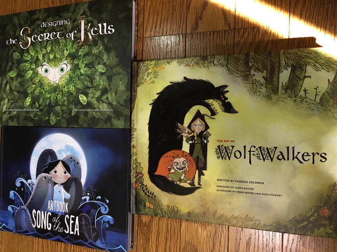 『THE ART OF #Wolfwalkers』届きました。#カートゥーン・サルーン 製作 #トム・ムーア 監督 ケルト3部作アートブックをコンプリート。判型もタイトルも価格もバラバラ。全2作はおそらく自費出版。今回は商業出版で発行部数も異なるのでは。キャラクターデザインの変遷が興味深い。#ウルフウォーカー 