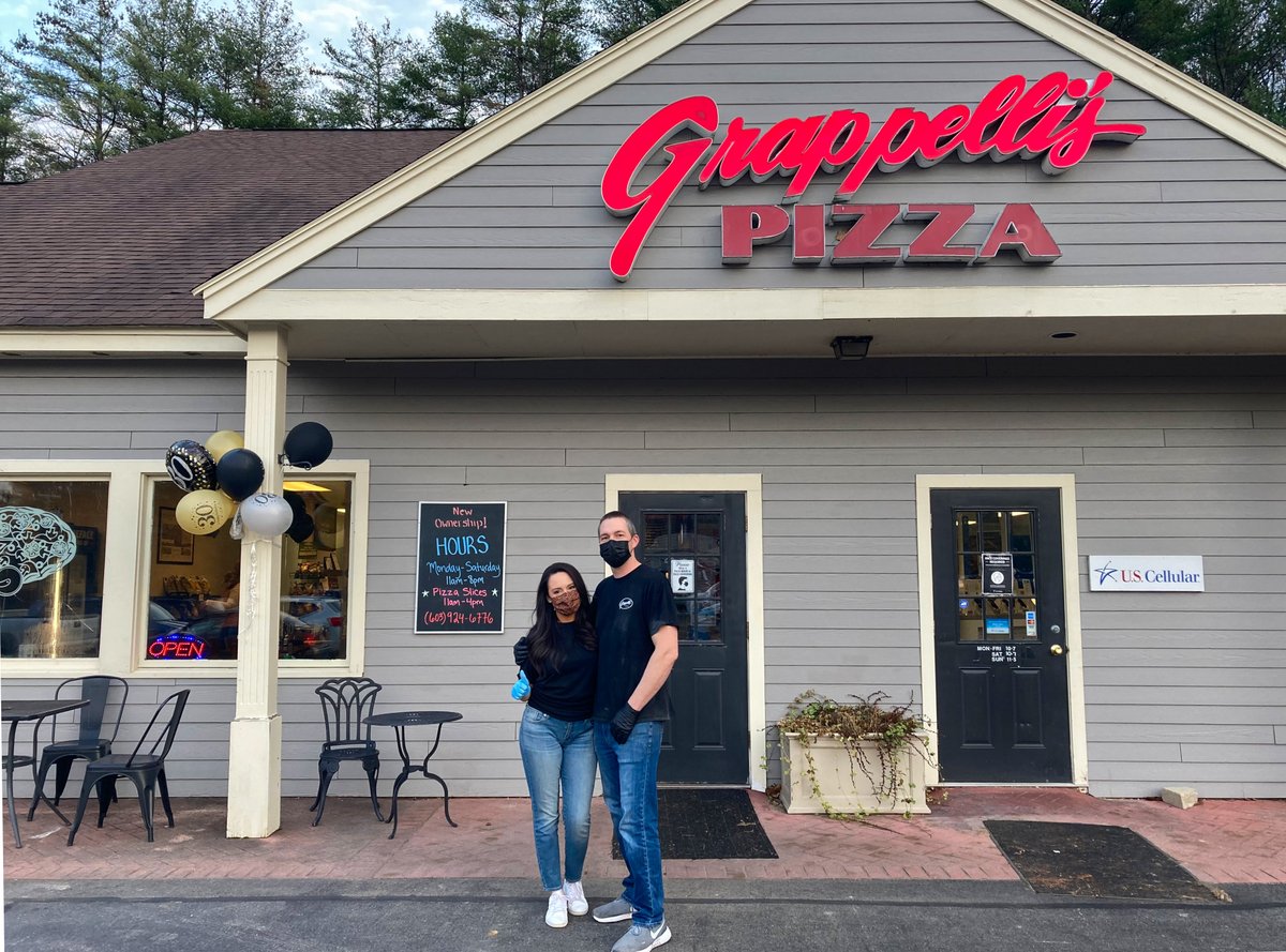 peterborough_nh's tweet photo. Congrats to new #entrepreneursofpeterborough Luke and Evelyn Jordan! they marked the start of their official ownership of Grappelli's Pizza with a grand re-opening ceremony on Saturday. A true Peterborough classic, Grappelli's is also celebrating 30 years of business in our town! https://t.co/9bbLyvarqp