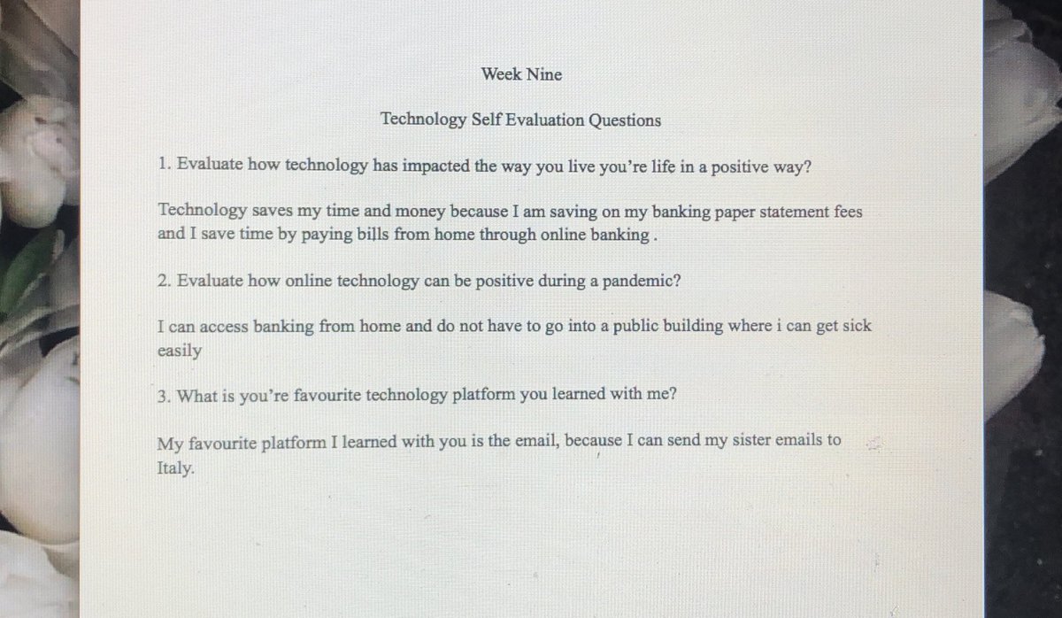 Natale991's tweet photo. #YEPeducation #LetsTeachAdults Last week I asked my father 3 self-evaluation Questions: 1) evaluate how technology has impacted the way you live you’re everyday life 2) evaluate how technology can be useful during a pandemic 3) what is you’re favourite technology platform https://t.co/GhC9GF3kTz