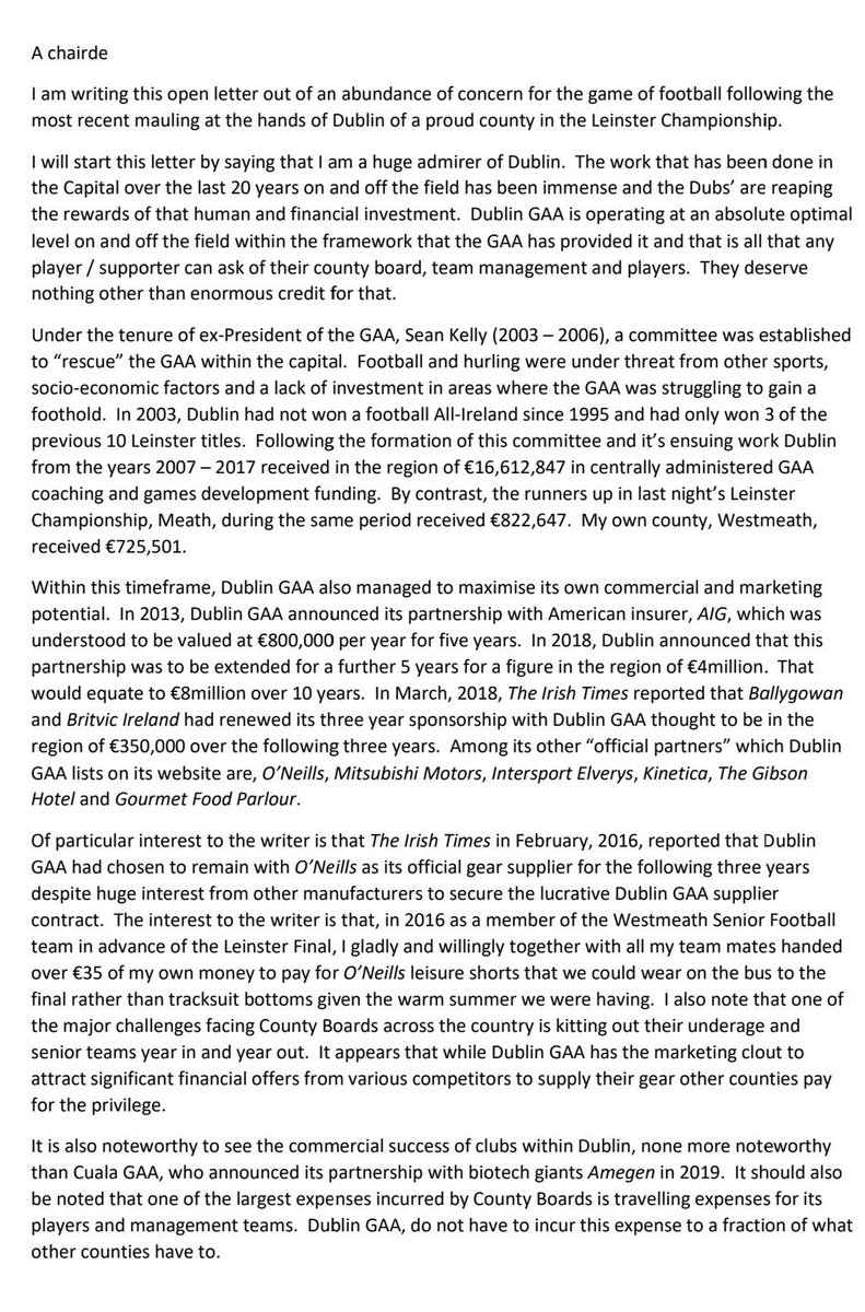 joecanavan90's tweet photo. Amazing open letter from Westmeath footballer John Connellan on the GAA elephant in the room.  🤔 Crazy!!! https://t.co/wIYoPvUhgP