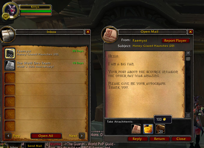 LadyOfStormwind's tweet photo. #FanMails! Yous so sweets! Kittys no ever has eats Honey Glaze Haunches before! Yous autographs is on the ways! https://t.co/3KE8Yh88lR