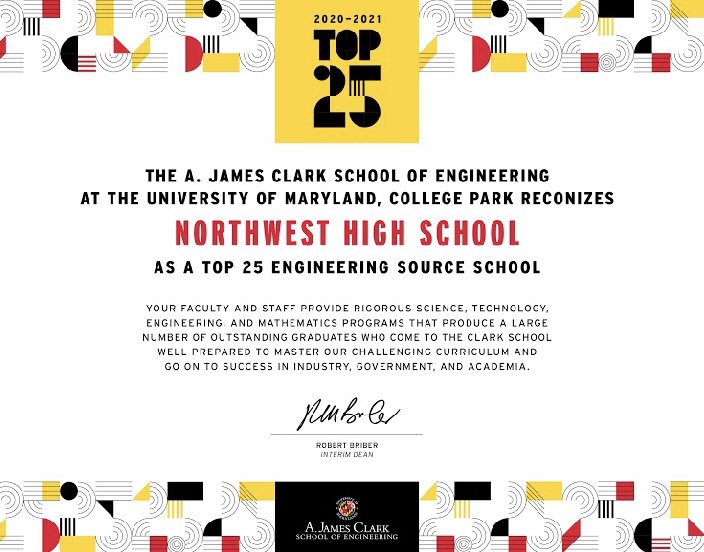 AndoverPrin's tweet photo. Northwest has been recognized again this year as a “Top 25 Engineering Source School” by the @ClarkSchool at the @UofMaryland! https://t.co/5nl1goajid