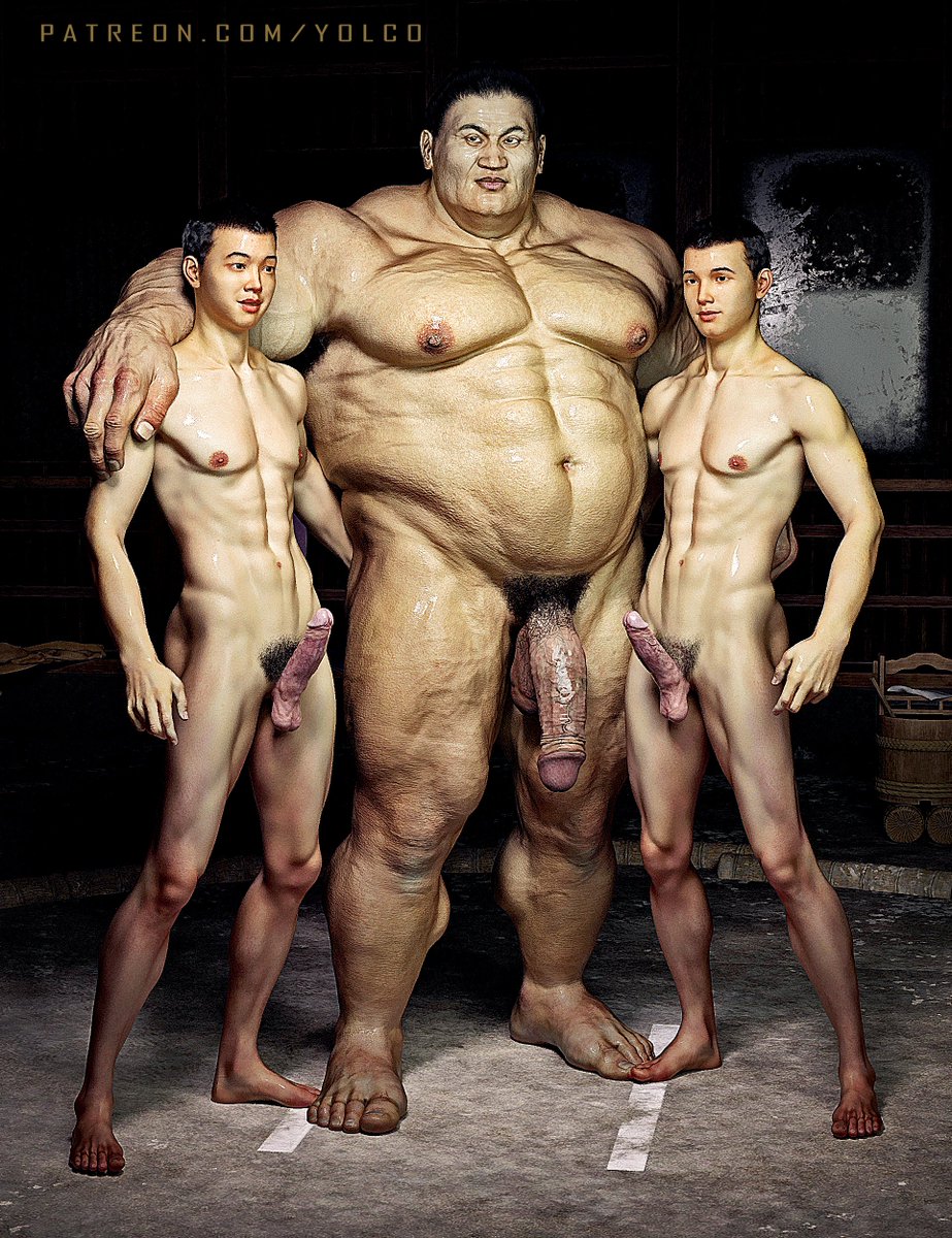 The Asian Twins worshiping their Sumo Idol.