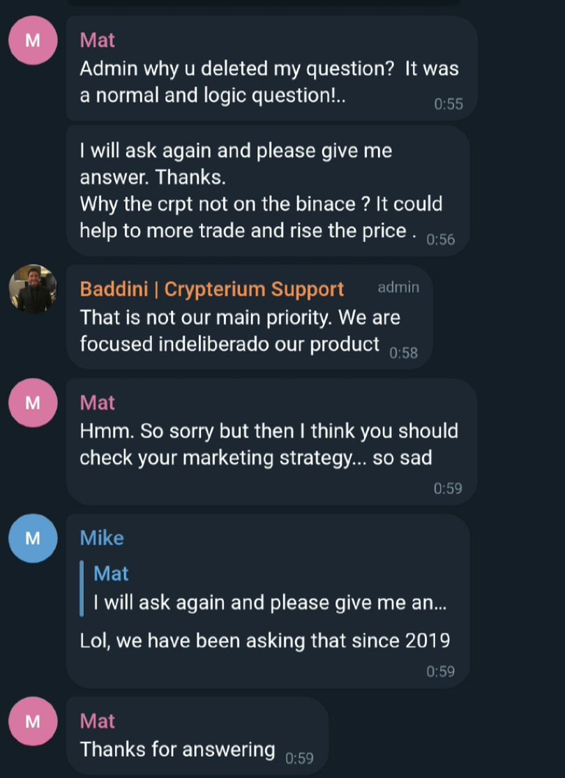 FightingFrauds's tweet photo. In 2018 @crypterium #scam promised their $crpt token would be listed on top 10 exchange by end of year. They said they were in contact with 10 major exchanges and all of them were ready to list this s*it. At the end of 2020 during bull run this fraud is collapsing

@CommunityTon https://t.co/nQSQV75Id6