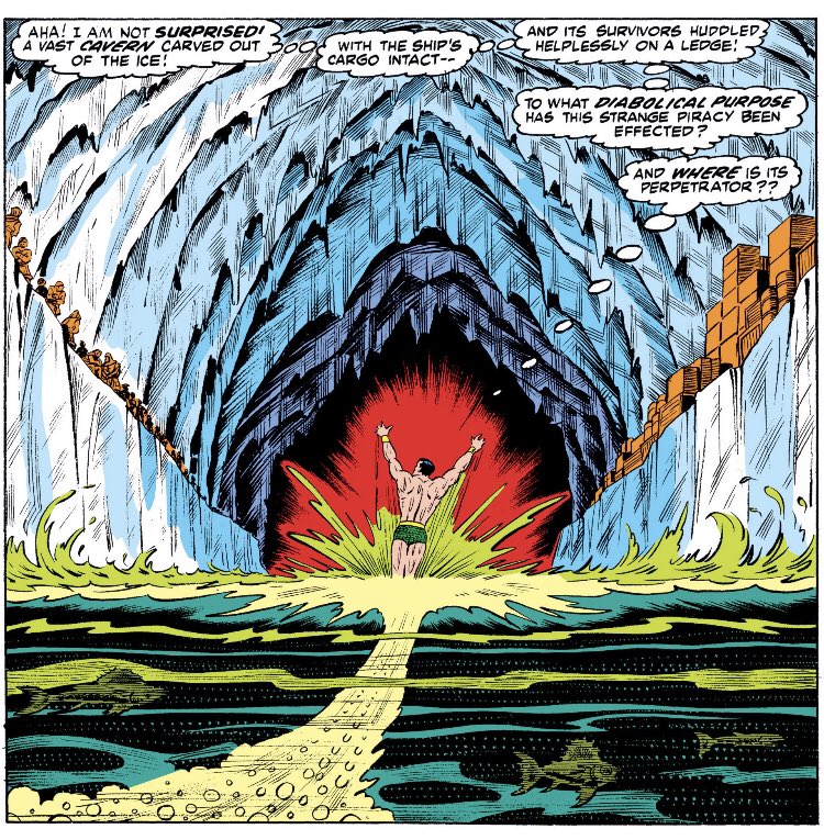 The panel that made me buy the issue! Everett has a strong sense of how much space he has to work with and what moments to spend it on. Entering this cave marks a shift in the story from adventure/mystery to creature feature/sci-fi horror, and this big, lonely panel signals that.